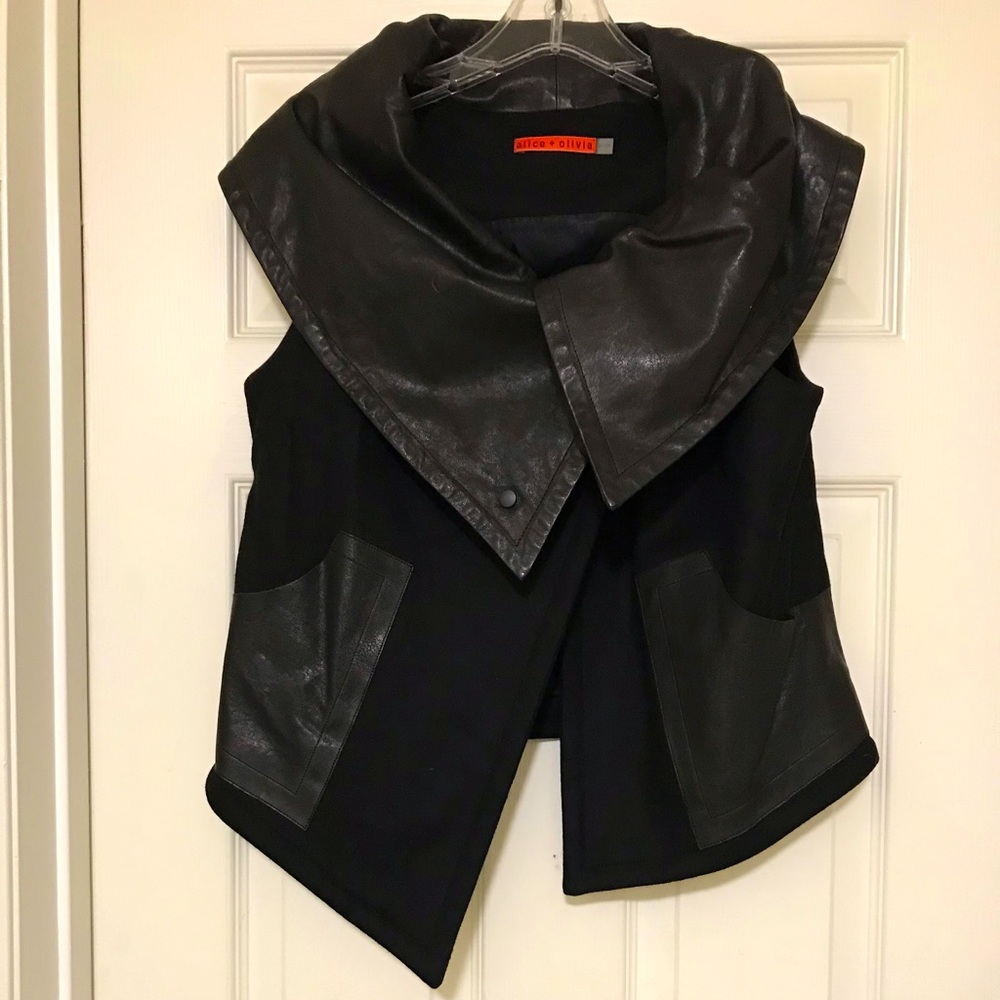 Alice + Olivia Leather-trimmed wool Vest